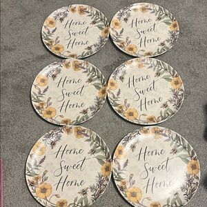 Set of 6 Susan Winget bamboo Bees floral Dinner Plates Home Sweet Home